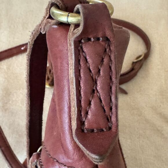 Margot NY Mary Scoop Crossbody Leather Purse Double Zipper Brandy Brown - Picture 7 of 13